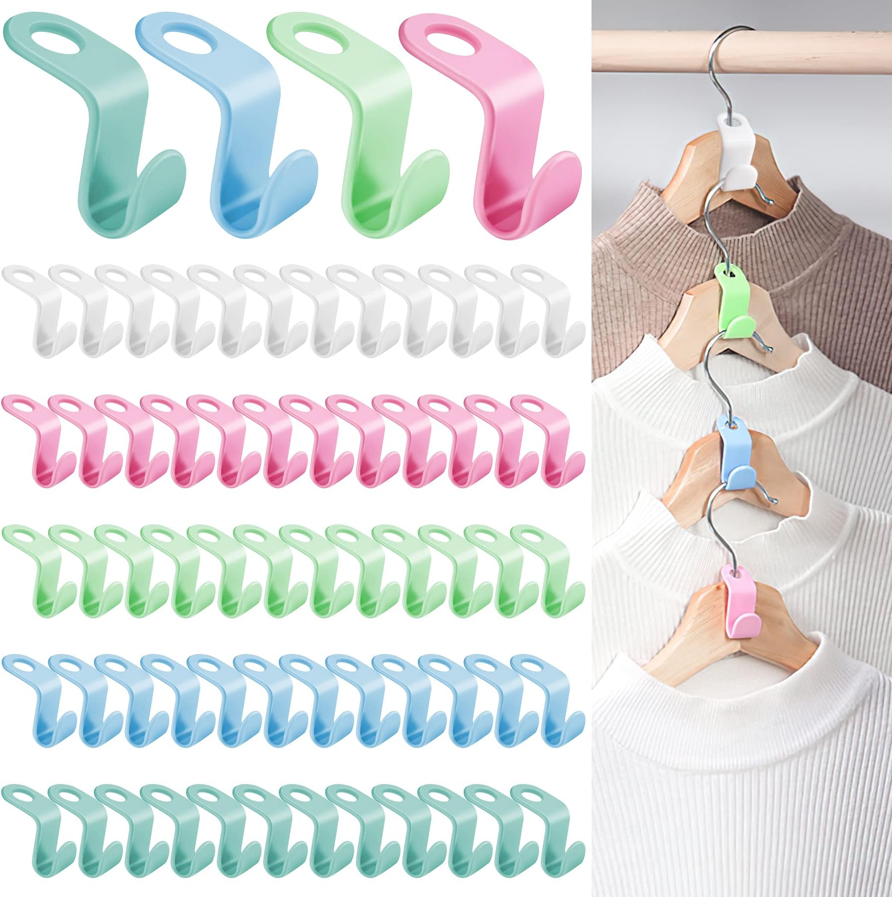 Lot De 100 Crochets à Cintres En Plastique - Organisateur De Penderie En Cascade, 4 Couleurs, Gain De Place