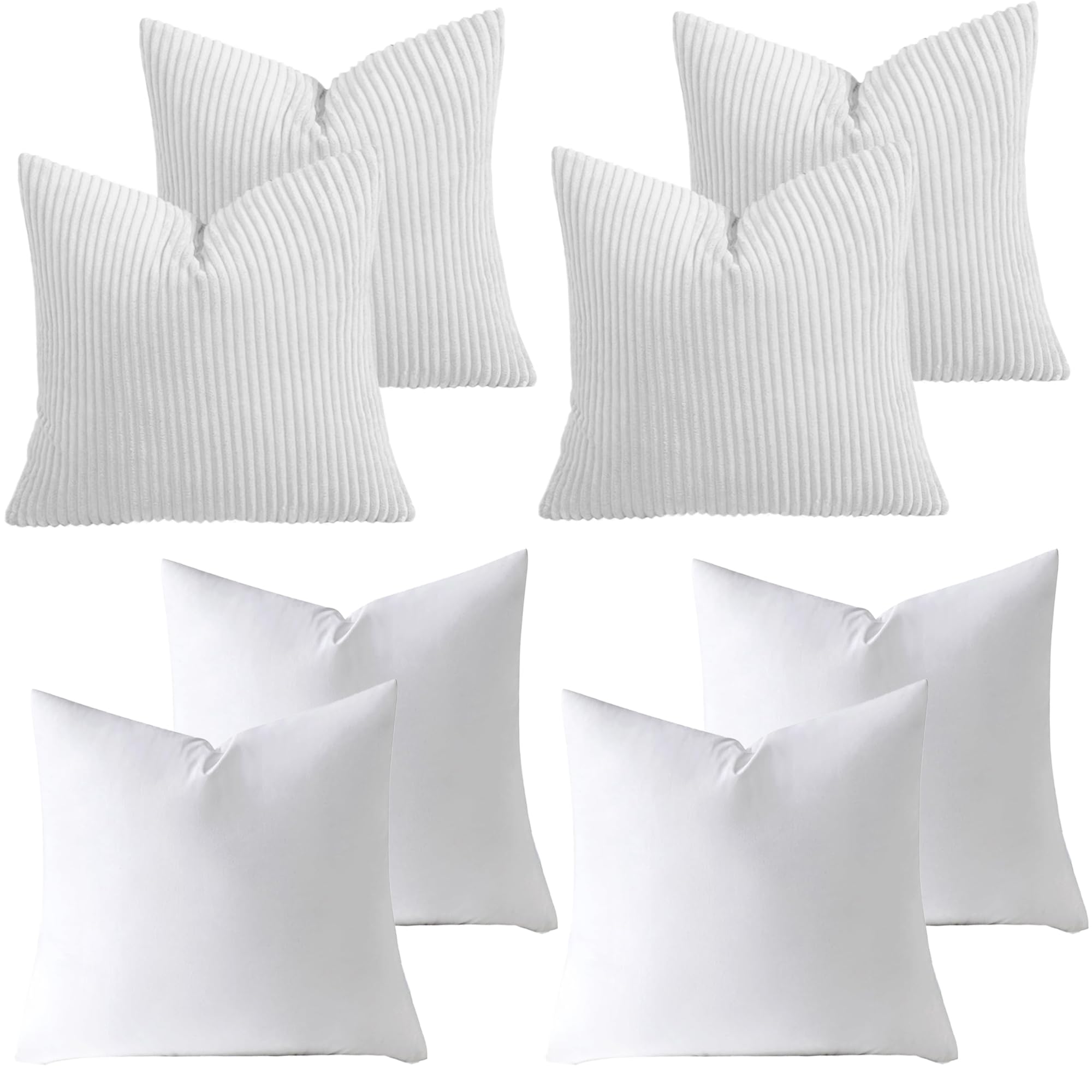 AMEHA Stripe White Cushions with Covers included 45 x 45 cm Pack of 4 (4 Covers, 4 Inserts) Decorative Square Throw Pillowcases for Couch Bedroom Sofa with Invisible Zipper 18x18 inches
