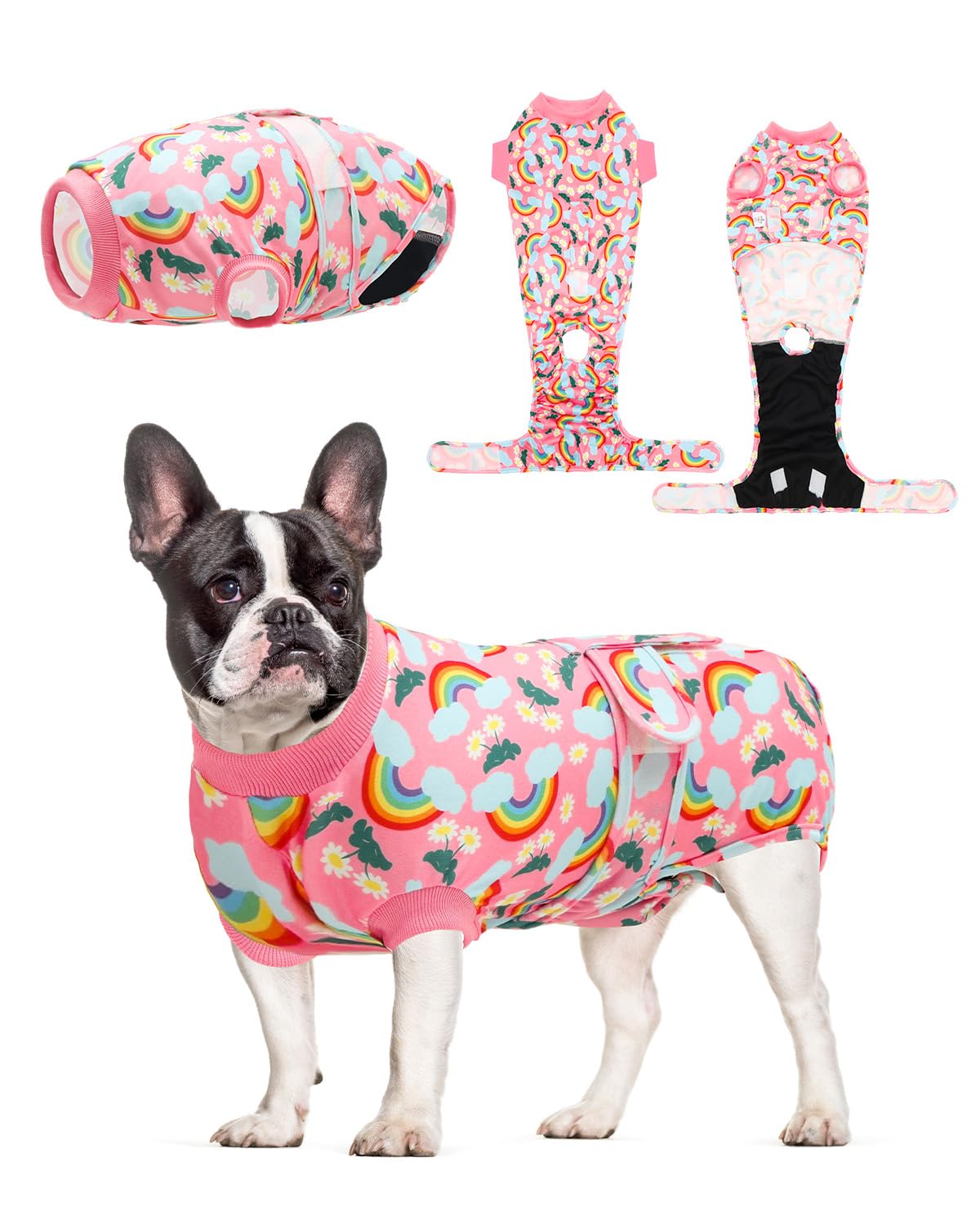 CuteBone Rainbow Pet Surgery Recovery Suit for Small Medium Dogs Cats, Surgical Onesie for Female Pets, Anti-Licking Wound Suit E-Collar Alternative Post Operative Wear SSF17M