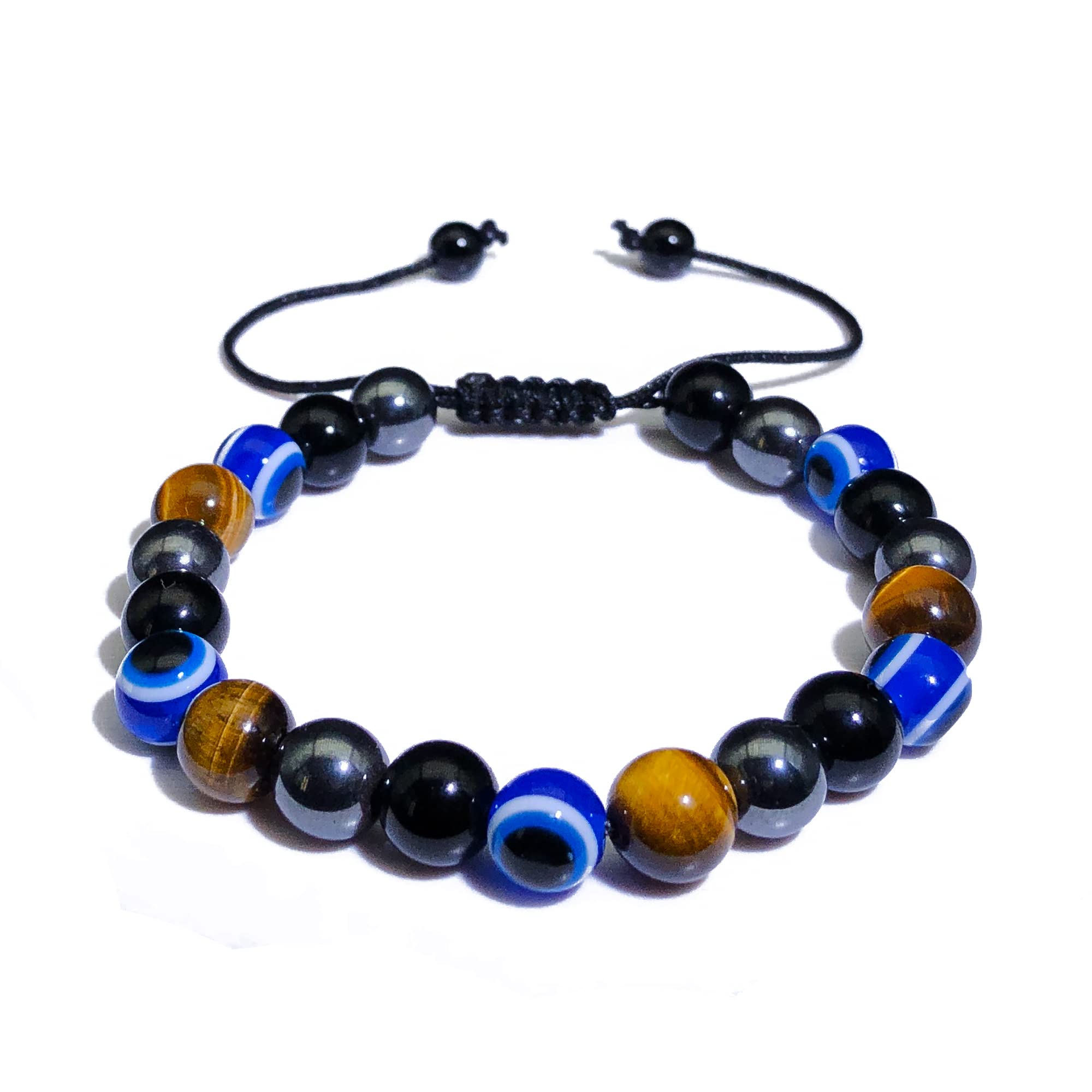 Dczosily Triple Protection Bracelet Natural Tiger's Eye Hematite Agate Stone Bracelet for Men Women Crystal Jewelry Healing Bracelets Bring Luck