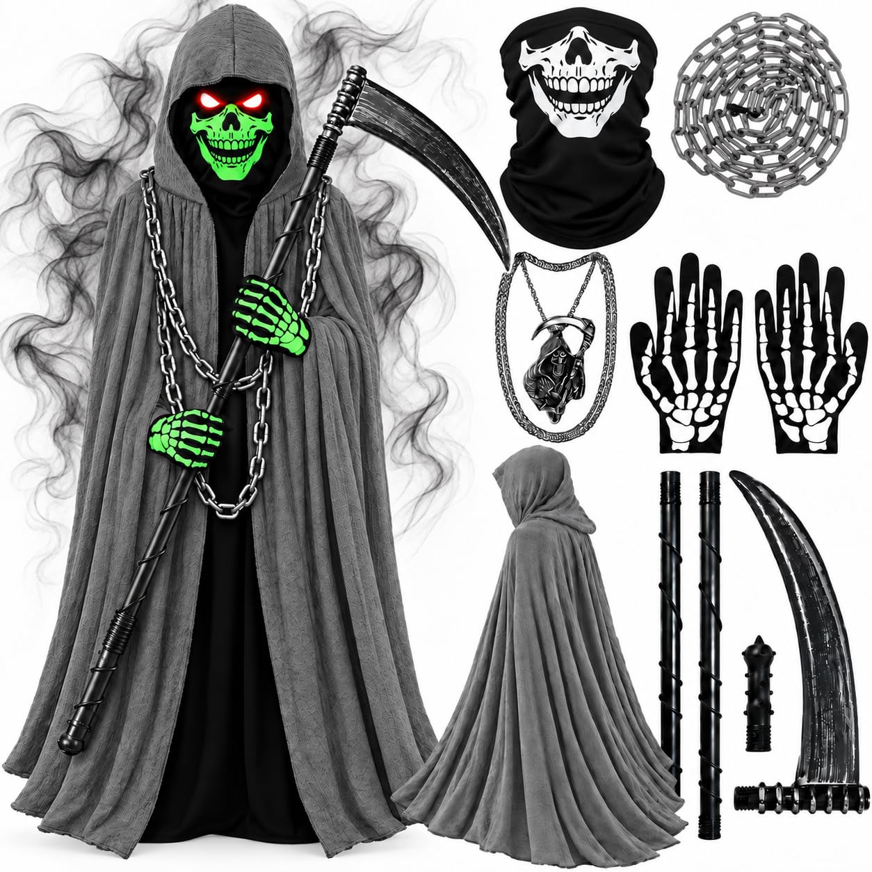 Haozozo Disfraz Halloween Niño, Disfraz Muerte Niño con Capa con Capucha