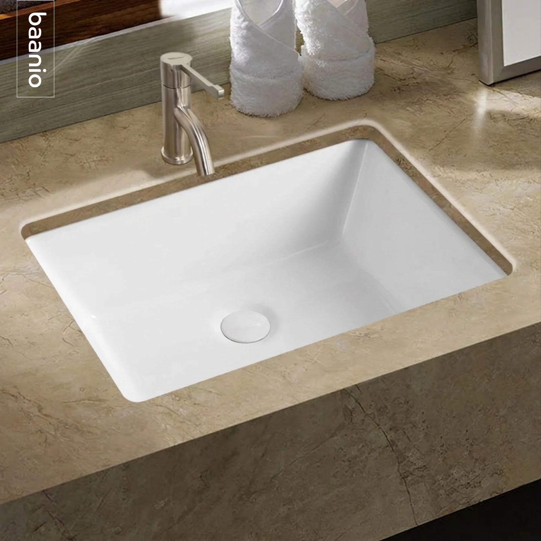 Maro - Lavabo Bajo Encimera 53 cm - Cerámica Blanco Brillo - Con Rebosadero - Certificado CE