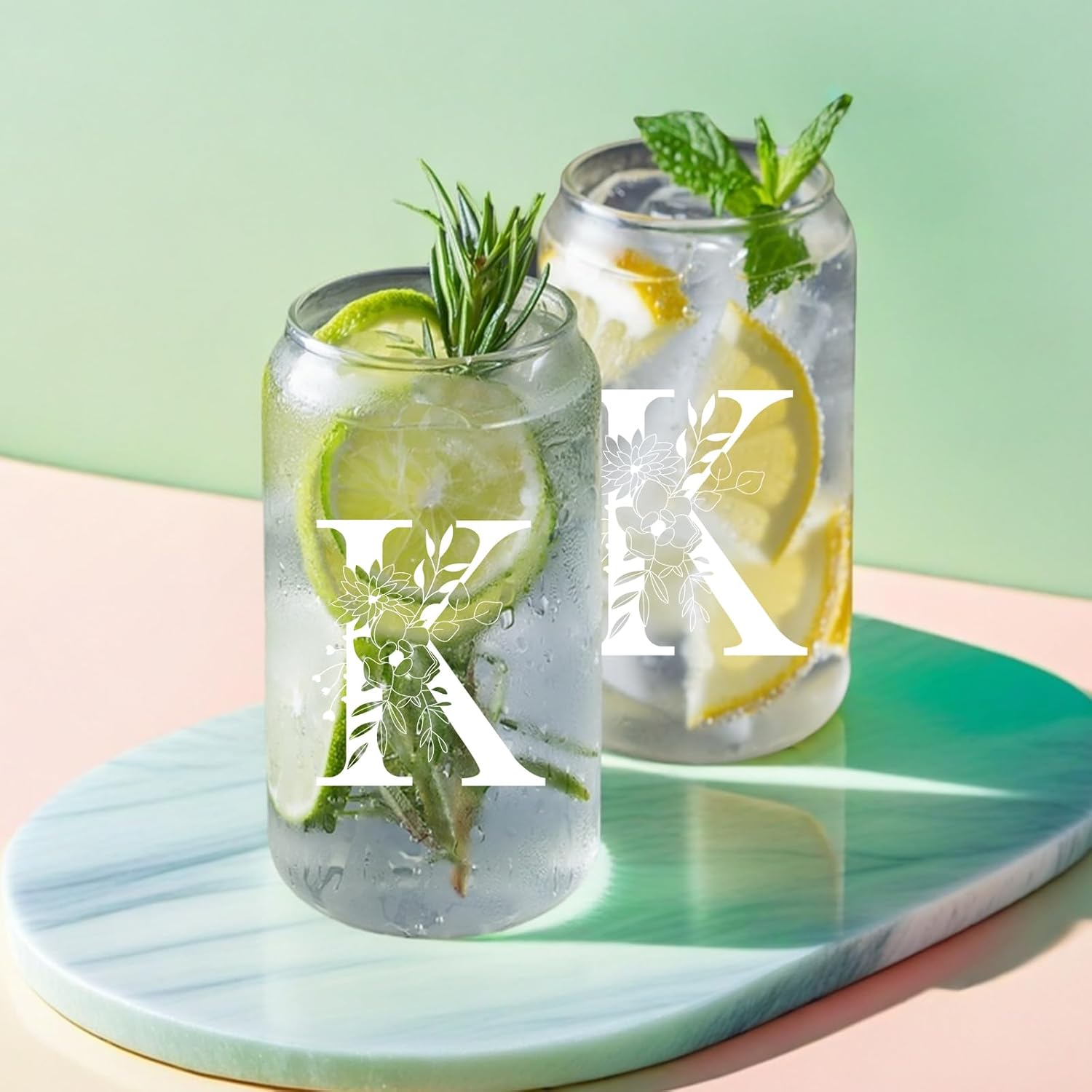 Unique Initial Glass Cup with Lids and Straws, Monogrammed Gifts Box Included Makeup Bag, Valentines Day Mothers Day Birthday Gifts for Women Mom Sister Grandma, K - Image 5