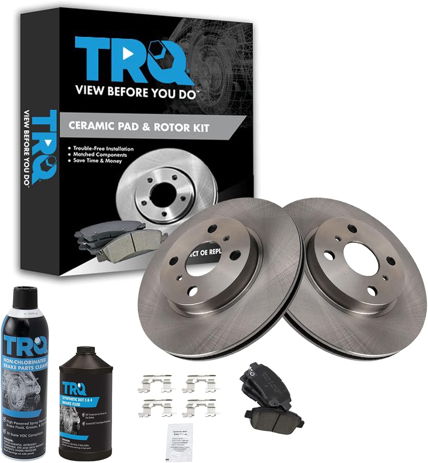 TRQ Front Brake Pad & Rotor Kit Brake Chemical Kit Brake Pads Brake Rotor Ceramic Compatible with 2001-2005 Toyota Echo 2000-2005 MR2 Spyder