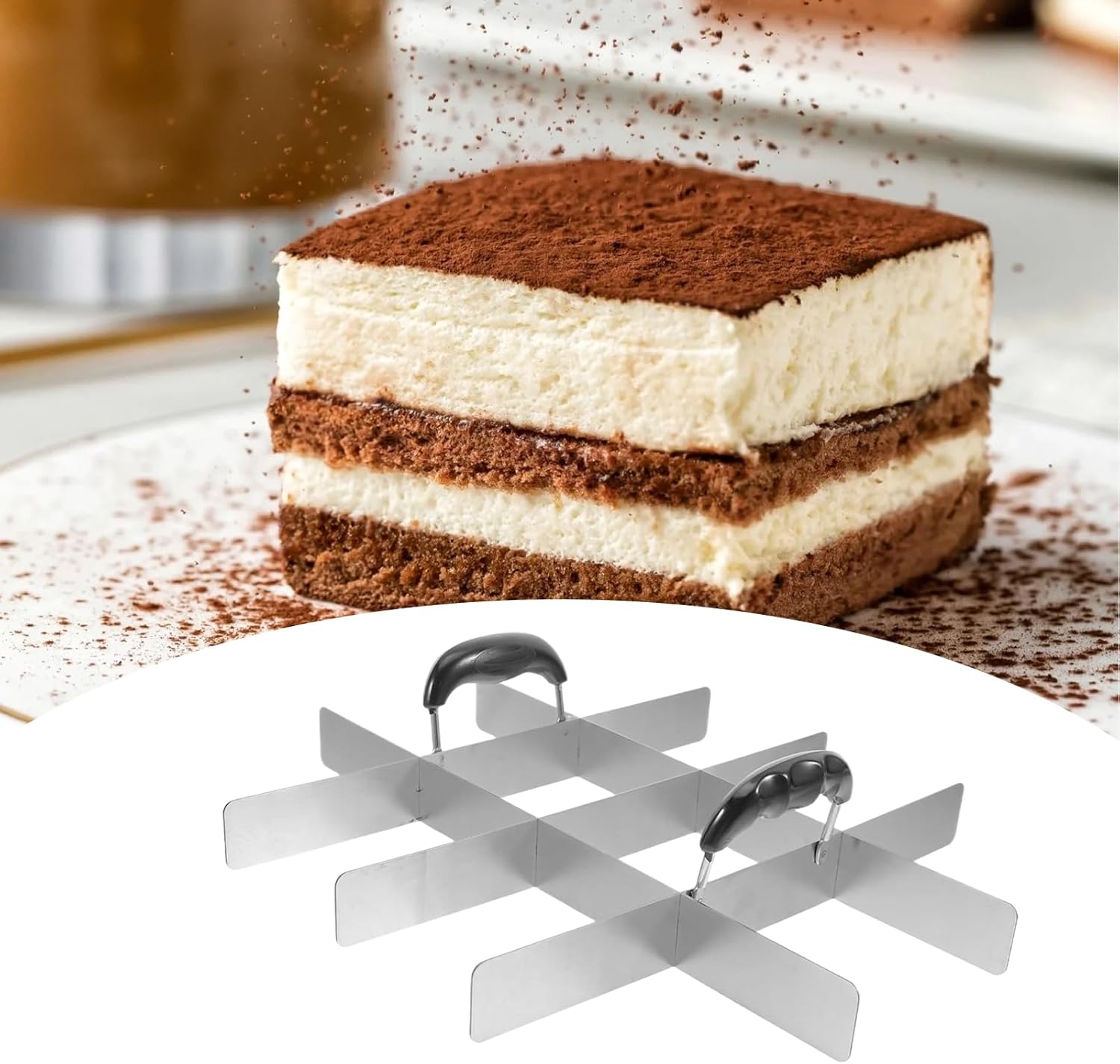 Square Cutters Baking - Stainless Steel Divider, Cake Portion Tool for Dessert Serving, Pastry Slicer with Easy Handle, Kitchen Equipment, Fondant Cutter for Pie and Flan