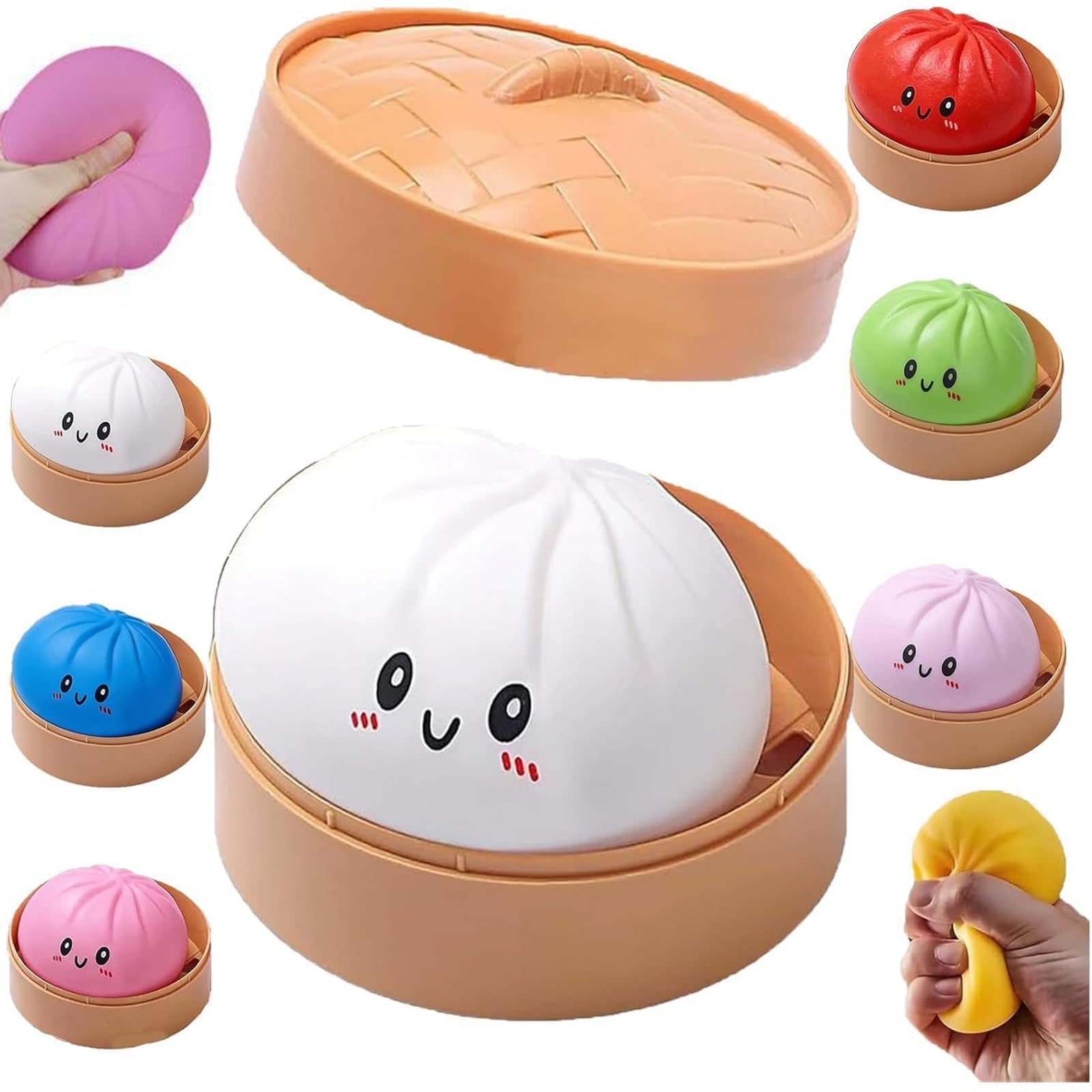 Mystery Dumpling Squishy, 4 Inch Jumbo Dumpling Stress Ball, Squishy Bun, Anxiety Relief Fidget, Soft Squeeze Decompression Dough for Adults Classroom Prizes & Party Favors (Pink) — view 9