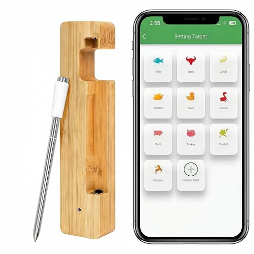 Termómetro inteligente para carne, 656 pies, alcance remoto, termómetro digital para cocinar alimentos con sonda inalámbrica, lecturas en tiempo