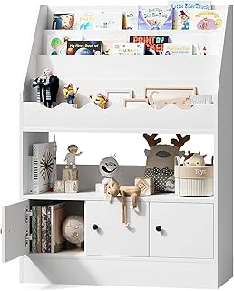 BURENMTO White Children Kids Bookcase Book Shelf Storage Display Rack Organizer Holder Kids Bookshelf and Toy Storage with 3 Shelves Kids Bookcase Storage for Bedroom, Toddler Room,Classroom