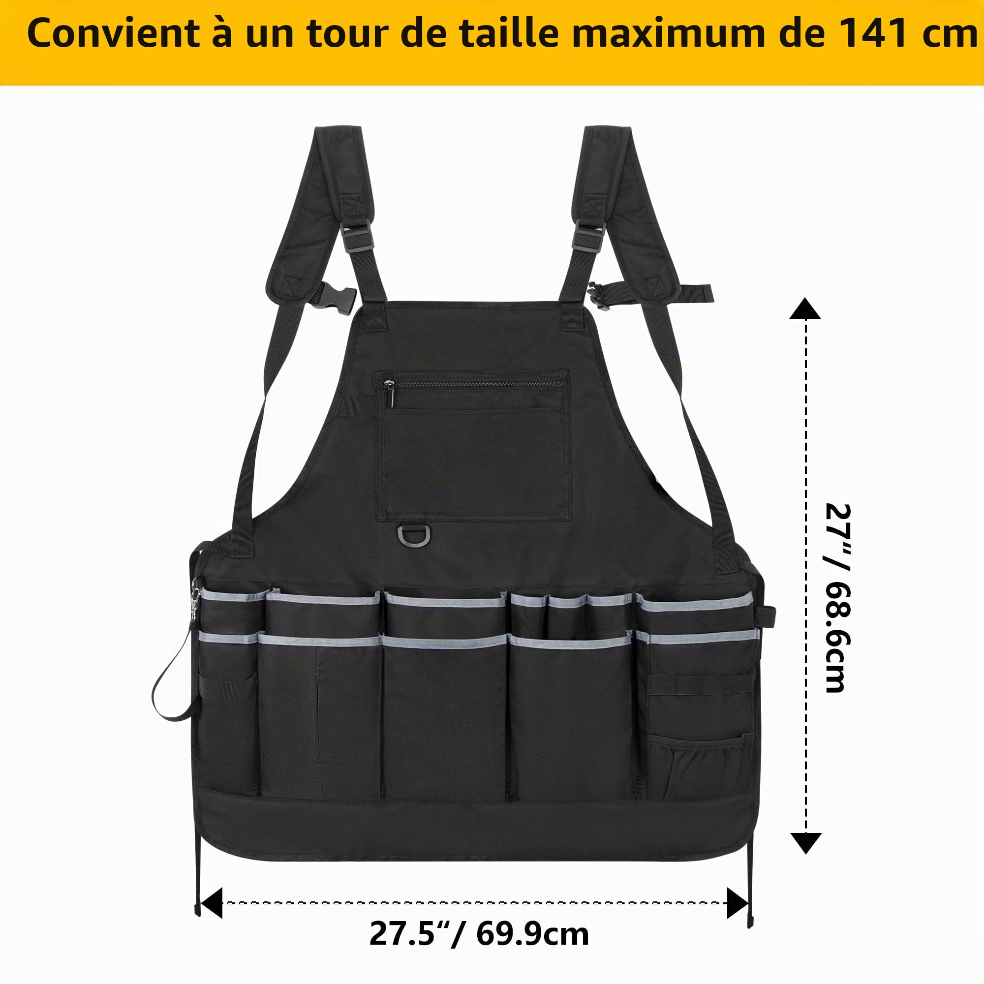 Rexmica Tablier de Nettoyage pour Le Ménage, Tablier de Ménage Résistant à L'eau avec Multi-poches pour homme et femme, Tabliers de Travail Réglable pour le Nettoyage, Noir
