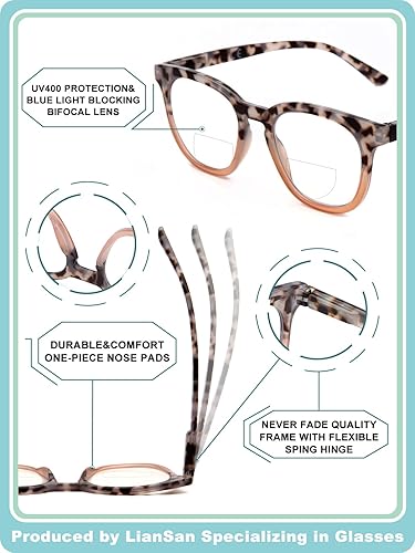 Vista 14 de LianSan Lentes de sol bifocales de lectura para mujer, protección UV, retro, con bisagra de resorte, lector al aire libre, 12031 SY-TTPK 1.50