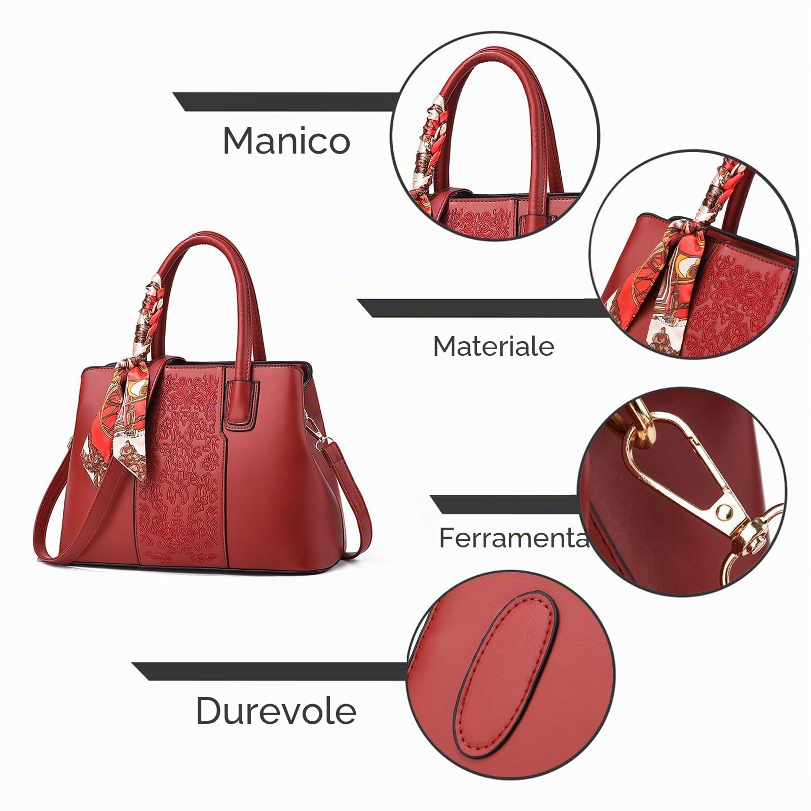 Donna Borse a Mano PU pelle Borsa a Spalla Grande capacità Borsa a tracolla Borsa Tote per Lavoro Uso Quotidiano