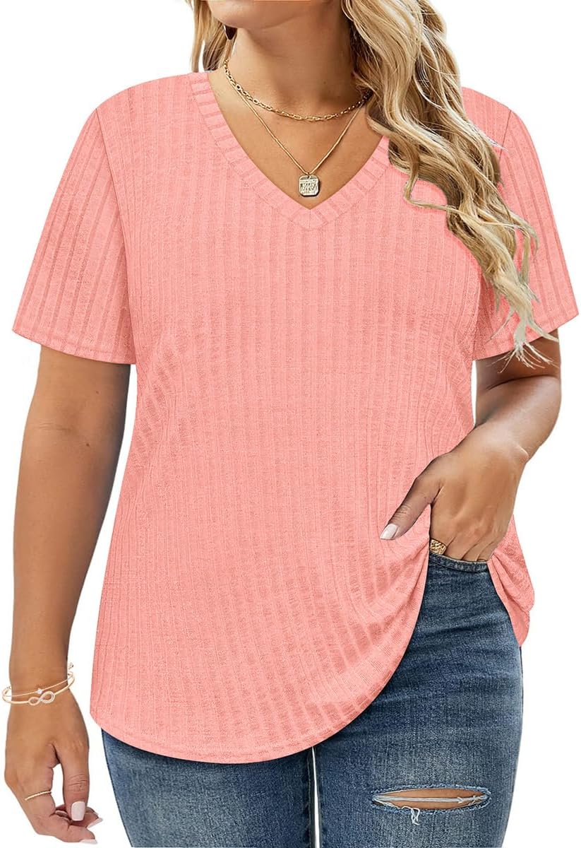 Plus Size Tops for Women Short Sleeve Shirts Basic V Neck Summer Tshirts Casual Tunics XL-5XL