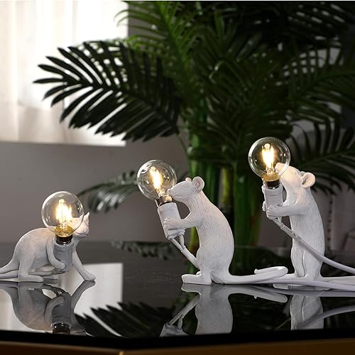 Miniatura 7 de Moderna lámpara de ratón de resina, luces de mesa, lámparas de escritorio creativas, decoración de regalo de mesita de noche, dormitorio LED, sala