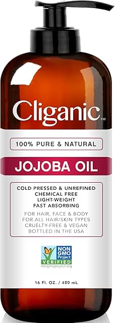 Cliganic Jojoba Oil Non-GMO, Bulk 16oz | 100% Pure, Natural Cold Pressed Unrefined Hexane Free Oil for Hair & Face