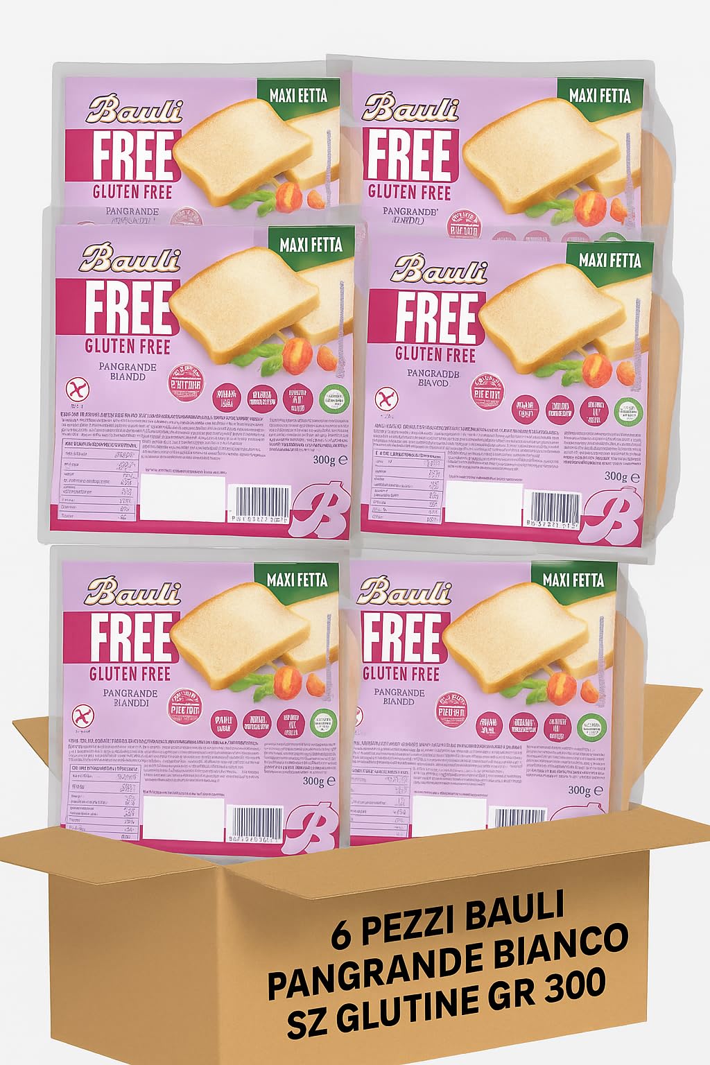 Pane Bianco Senza Glutine 6x300g Maxi Fetta Morbida e Soffice – Fonte di Fibre, Senza Conservanti e Alcol – Pane Ideale per Celiaci, Colazioni, Toast e Panini Dolci o Salati