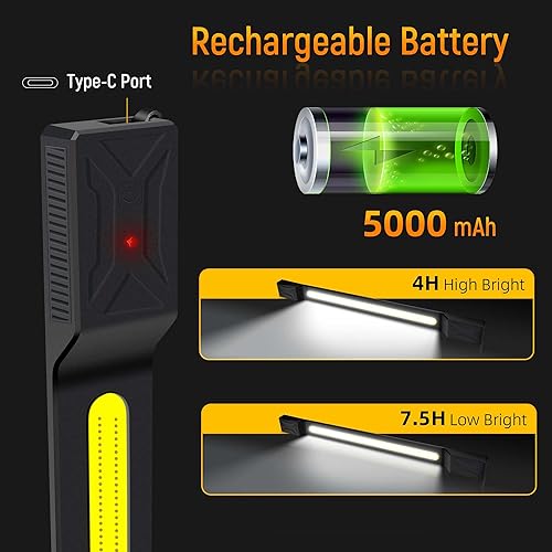 Miniatura 7 de CLAKAP Luz de trabajo bajo el capó, 2600 lúmenes, de alto brillo, 5000 luces LED magnéticas recargables para mecánica, barra de luz automotriz