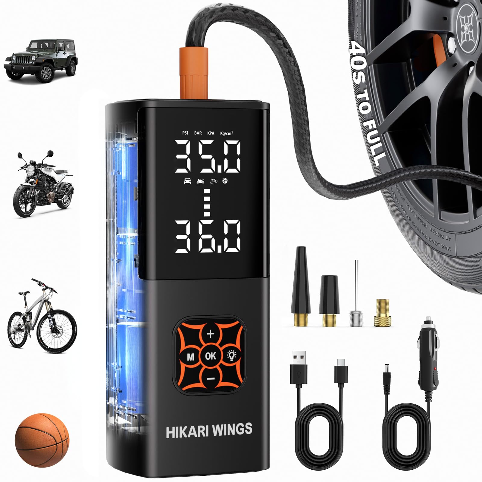 Portable Wireless Digital Air Pump For Cars And Bikes - Rechargeable Inflator With Pressure Gauge, Multi-Mode Settings, And LED Light - Compact Design With Built-in Lithium Battery For Convenient Use - View #8