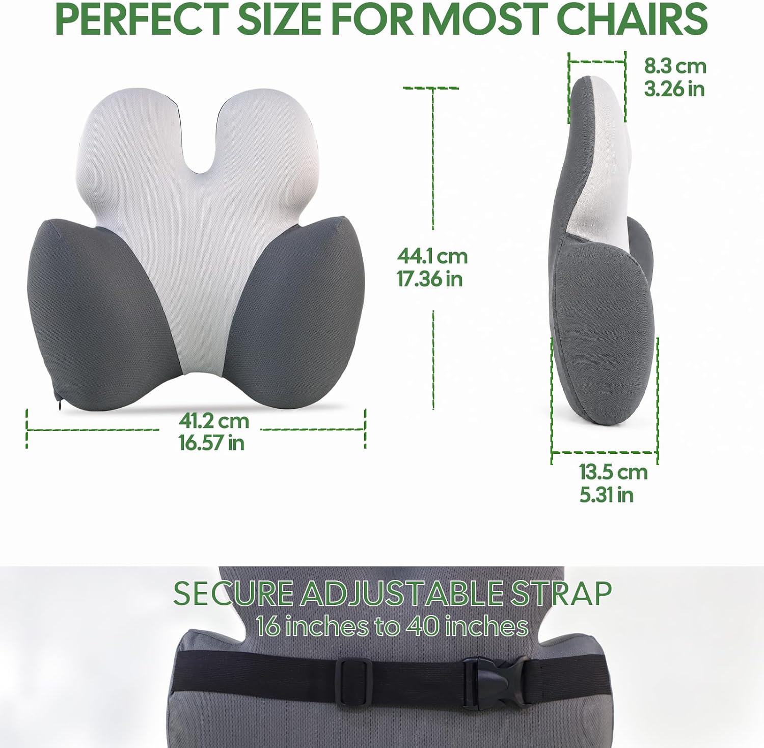 Full Back Support Pillow for Office Chair, 3-Zone Memory Foam | Large 3-zone memory foam backrest with breathable washable cover and adjustable strap for office chairs and wheelchairs