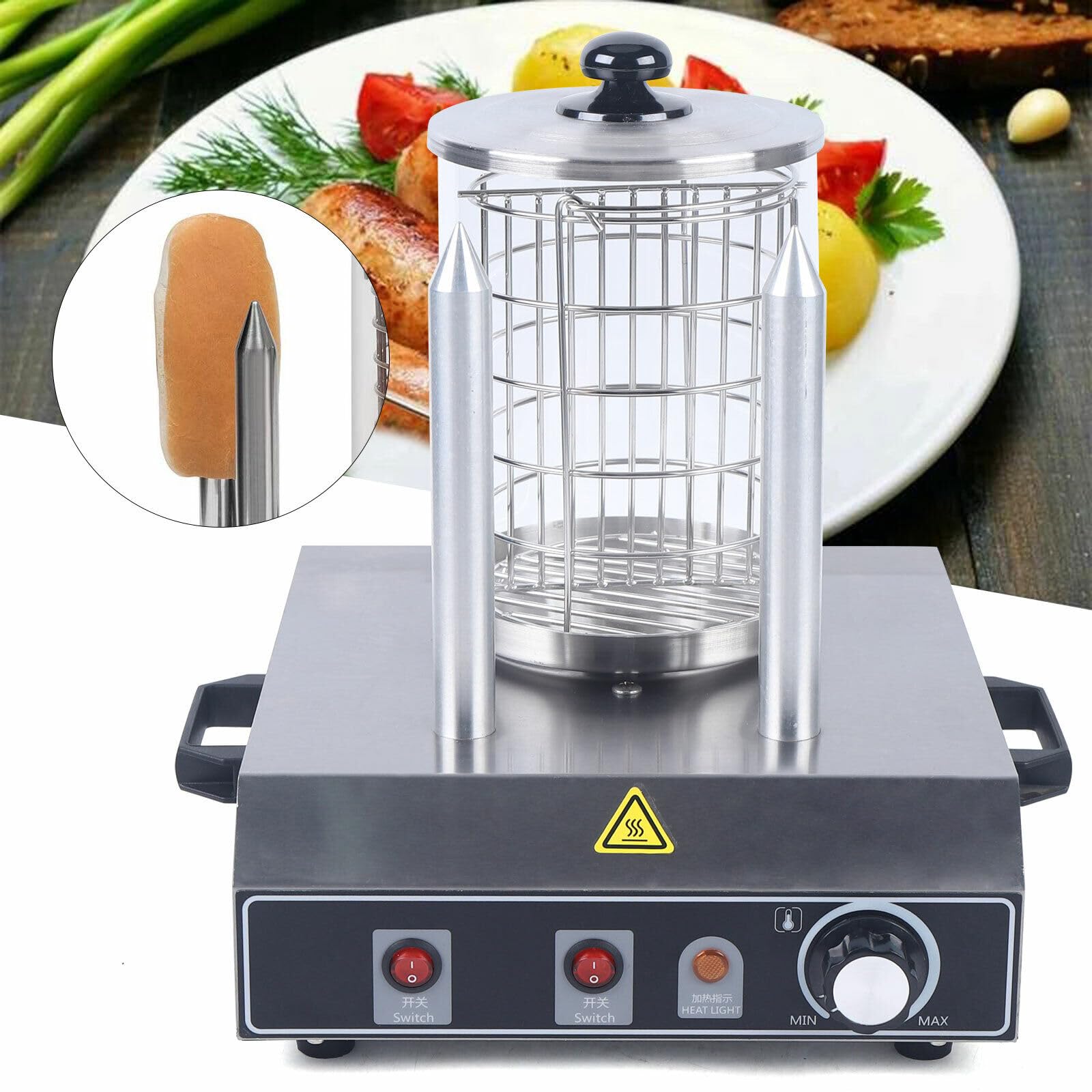 Riscaldatore Salsicce Elettrico Hot-Dog Macchina Professionale Con 2 Spiedini Riscaldanti Ristorante Per Salsicce Panini Elettrodomestici