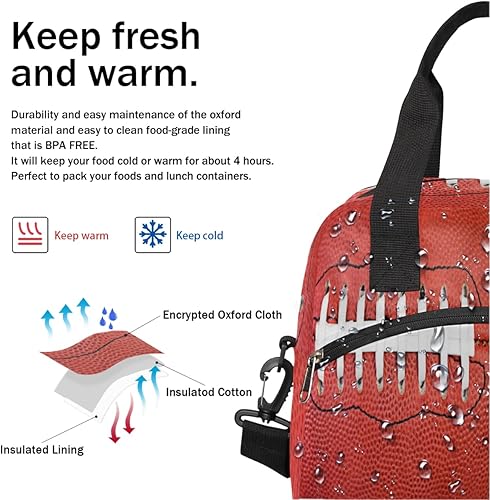 Miniatura 5 de Bolsa de almuerzo aislada para mujeres y hombres, color rojo, para deporte, fútbol americano, reutilizable, bolsa enfriadora para el almuerzo, bolsa