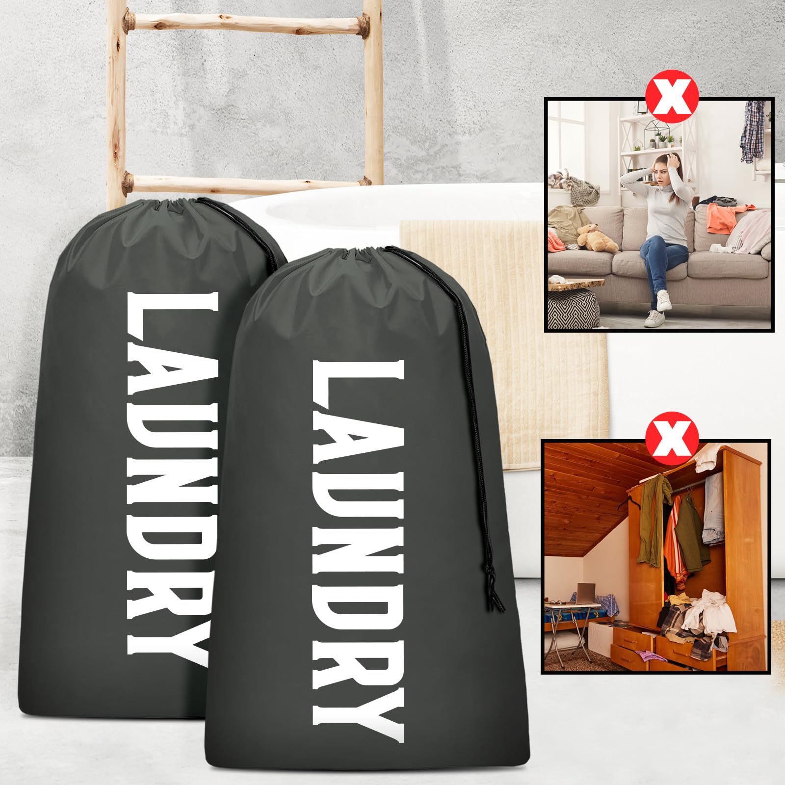 Bolsa de lavandería, bolsa de lavandería de viaje, lavable a máquina, organizador de ropa sucia, lo suficientemente grande como para contener 4 cargas de lavandería, fácil de colocar en una cesta o
