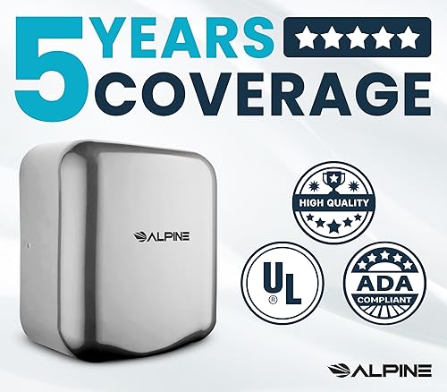 Miniatura 10 de Alpine - Secador de manos automático comercial - Secador de manos de aire de alta velocidad para el hogar, restaurante, baño y zonas de alto