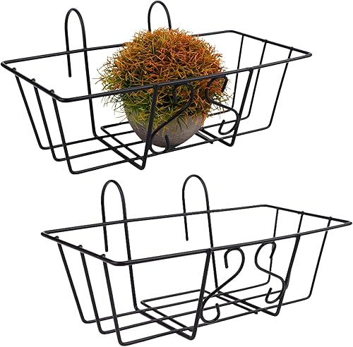 OBANGONG 2 cestas colgantes de hierro con ganchos, estante para macetas de balcón, soporte para macetas colgantes, cubículo, estante colgante para