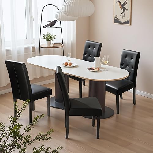 Vista 5 de Furmax Juego de 2 sillas de comedor ergonómicas, sillas de comedor de piel sintética, sillas de cocina con botones copetudos con patas de madera