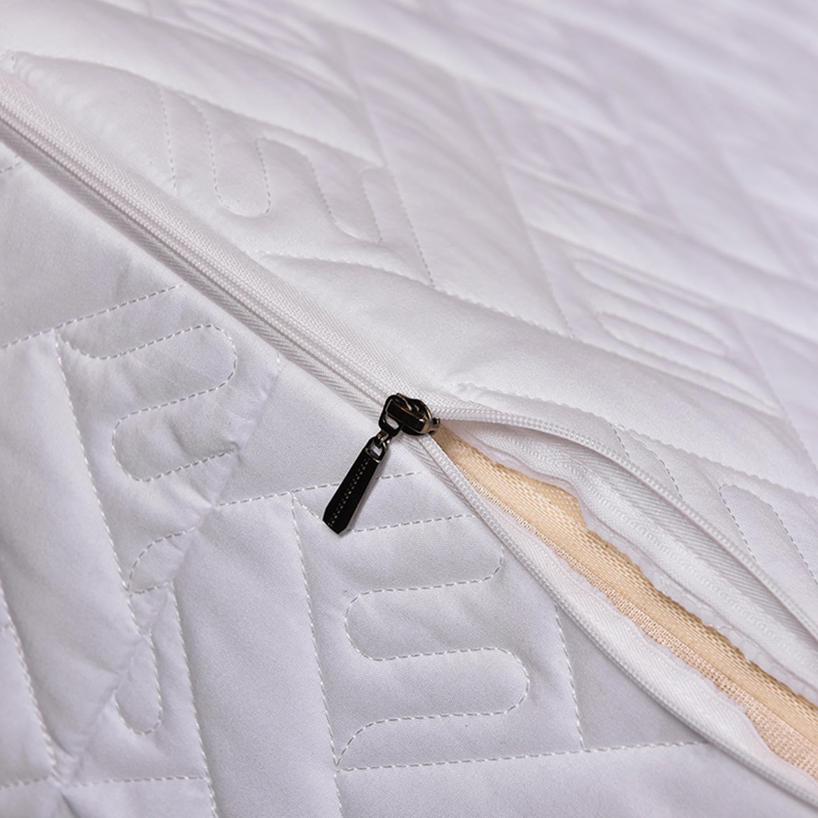 Coprimaterasso trapuntato impermeabile con cerniera, traspirante e spesso, con angoli elasticizzati, bianco, per letto singolo/matrimoniale/king size, 150 x 190 + 20 cm