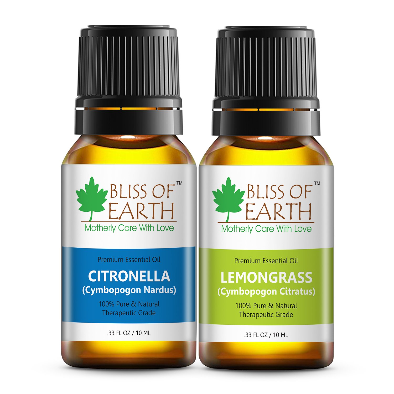 Bliss of Earth Essential Oil Combo - 100% Pure & Therapeutic Grade: Citronella & Lemongrass - Aromatherapy Oils for Home Diffuser, Skincare & Haircare Routine, and Bug Repellent - Pack of 2 x 10ml
