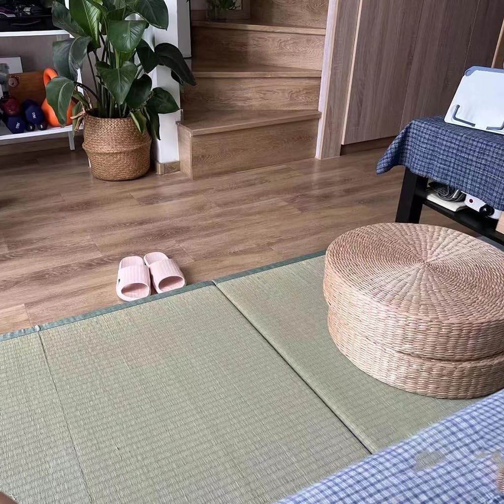 Colchón futón tradicional japonés de 4 pliegues con hierba natural firme y cómodo, ideal para meditación, yoga, sala zen, 75 x 200 x 3,5 cm