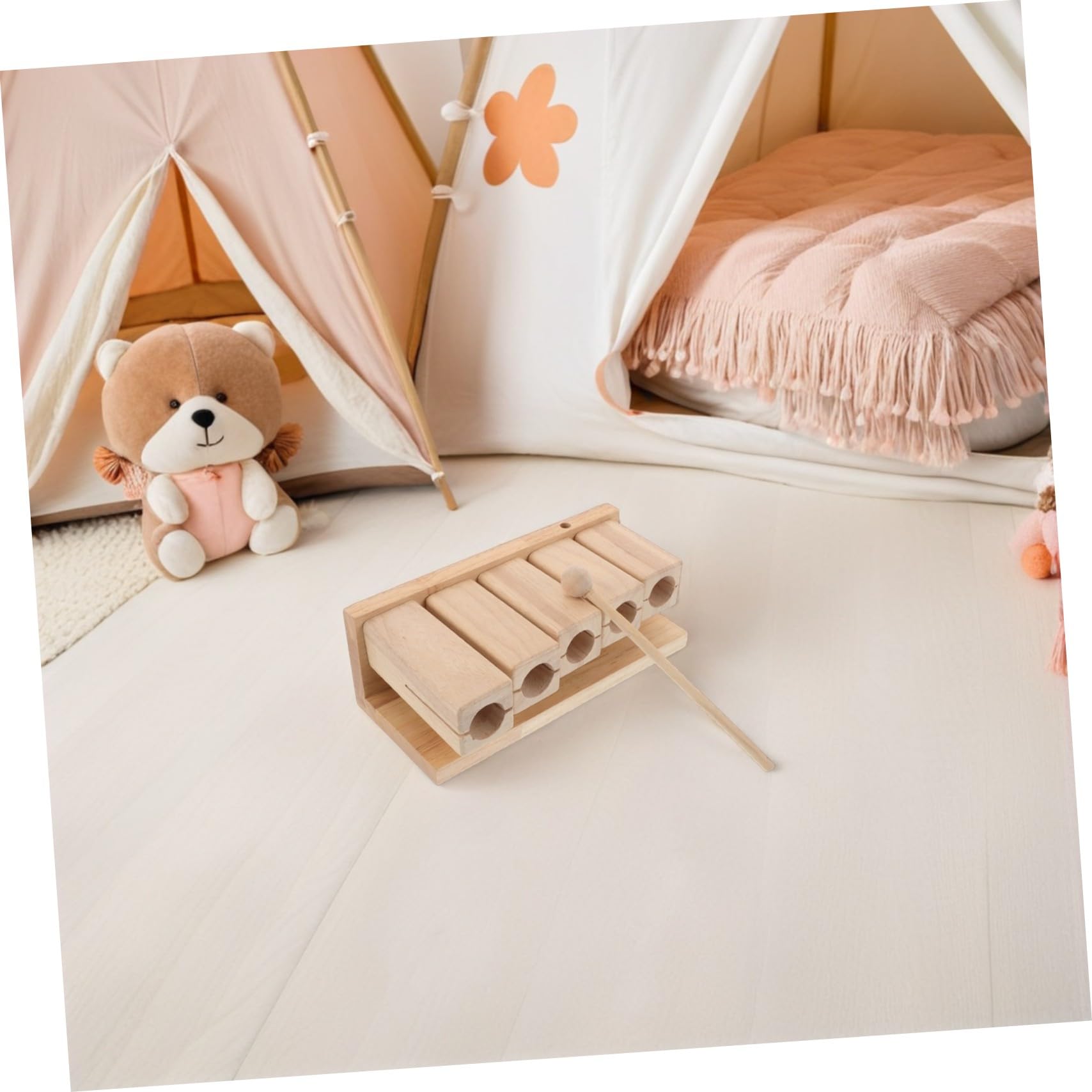 GALPADA Holz Schlagblock mit 5 Tönen aus Leichtem Holz für Interaktives Lernen im Klassenzimmer und Meditation mit Schlägel als Musikinstrument für Kleinkinder