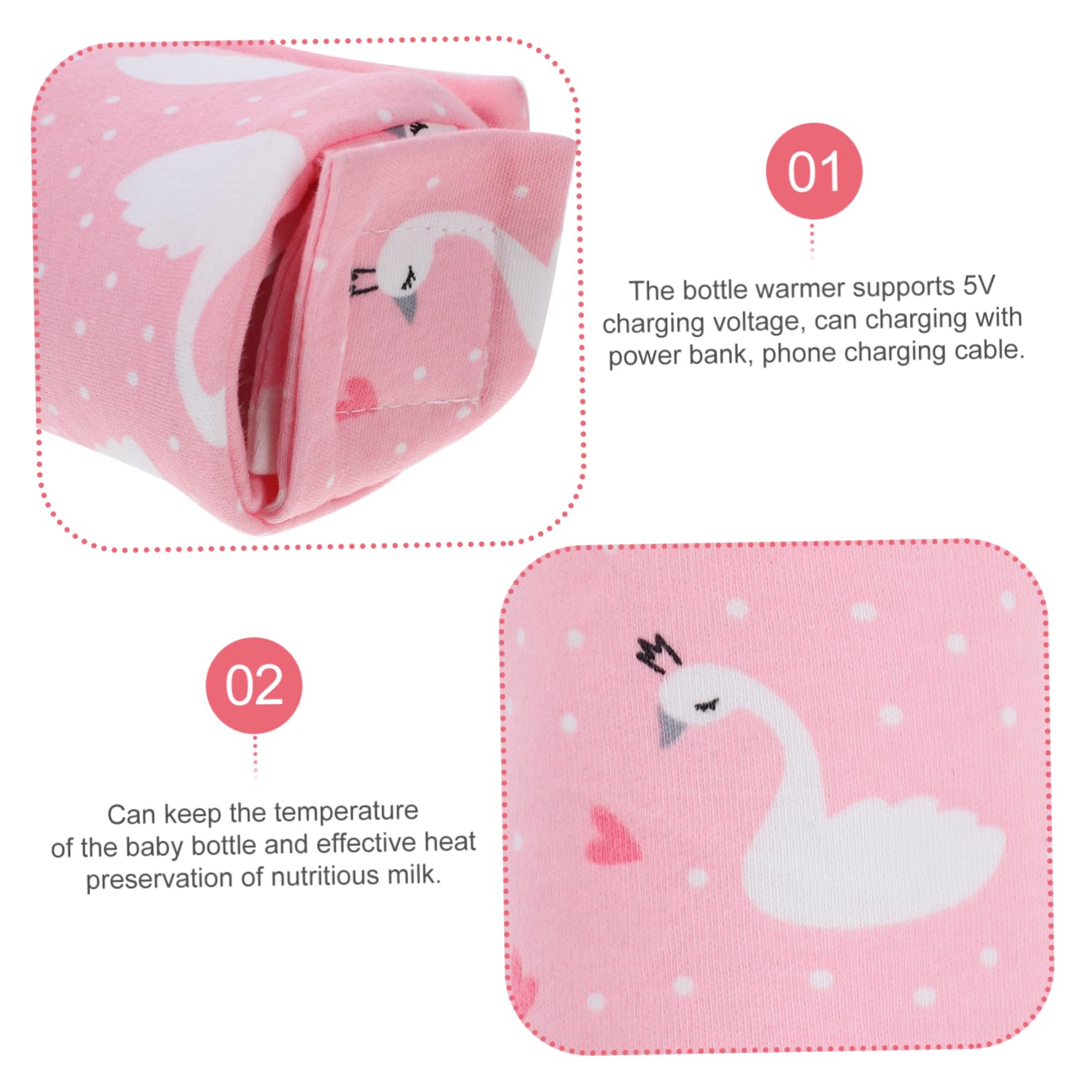 2 Pezzi Copertura isolante bottiglia termico tenere la borsa al caldo scaldabiberon portatile manica calda per biberon coperchio riscaldato per biberon cotone rosa