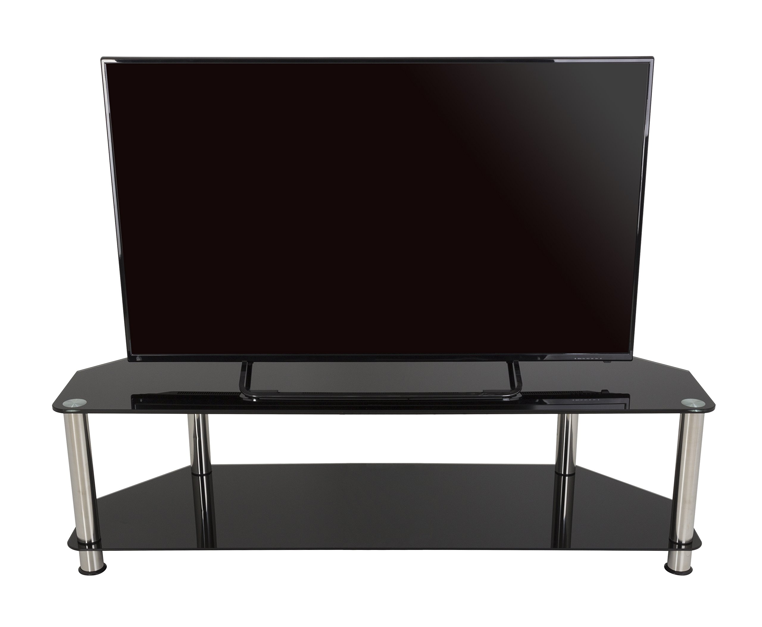 AVF SDC1400-A TV Stand for up to 65-inch TVs, Black Glass, Chrome Legs. For TVs with Wide feet