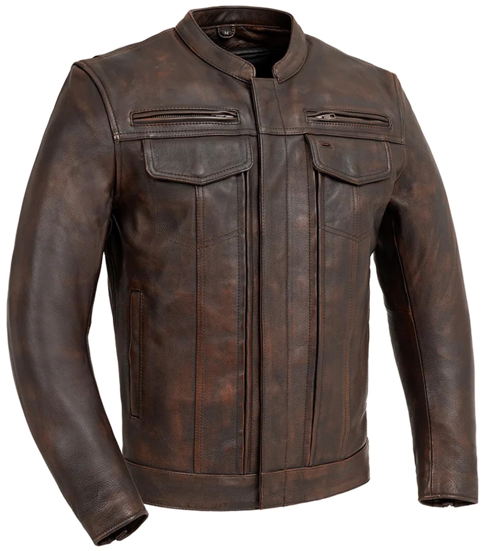 First Mfg Co - Raider - Men's Motorcycle Biker Riding Copper Leather Jacket - 7X Large - Action Back Armor Pockets Gussets Sun glasses slit Vented
