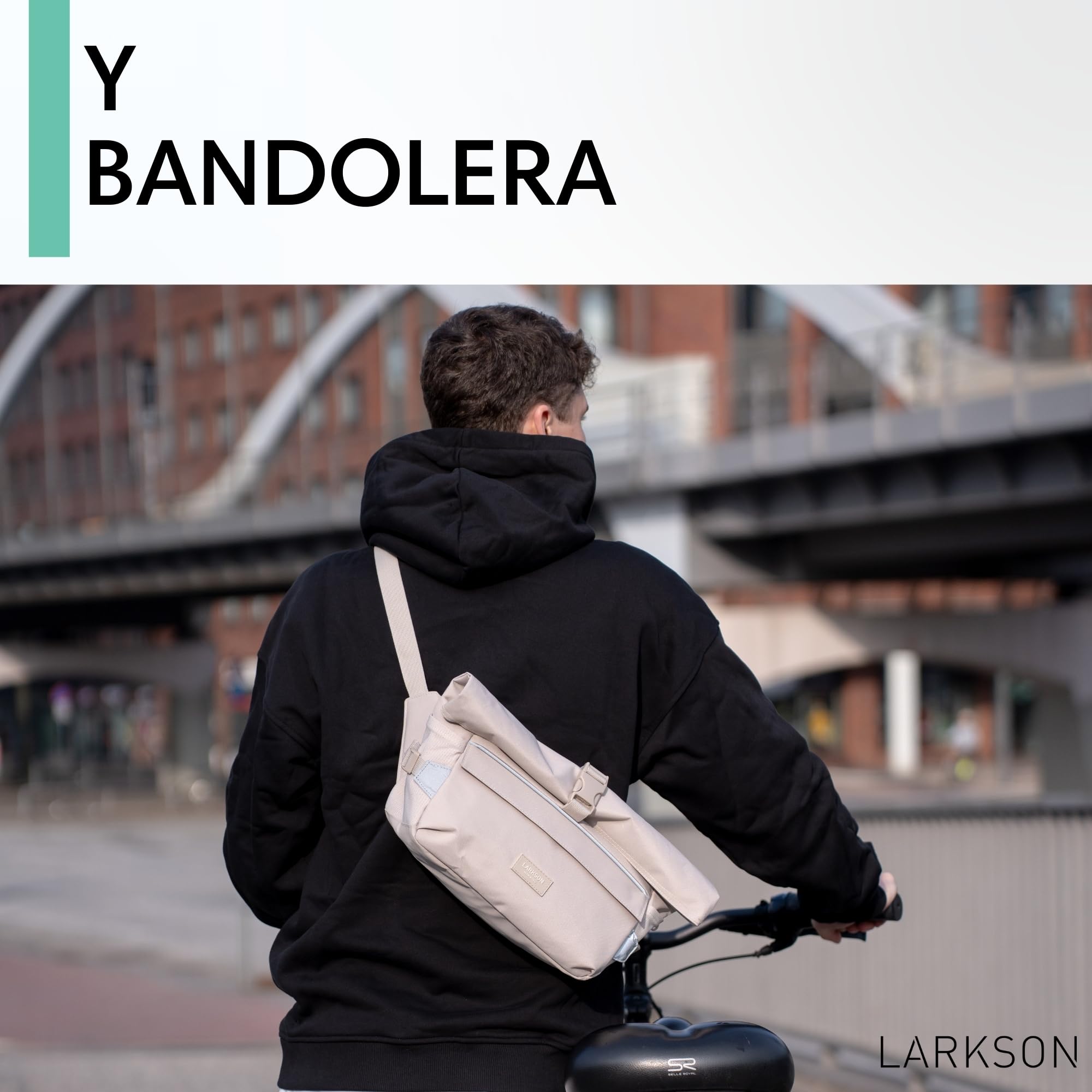 LARKSON Bolsa Manillar Bicicleta Negro - Lasse - Bolsa 2 en 1 para Bici y Bandolera - con Reflejo - Repelente al Agua