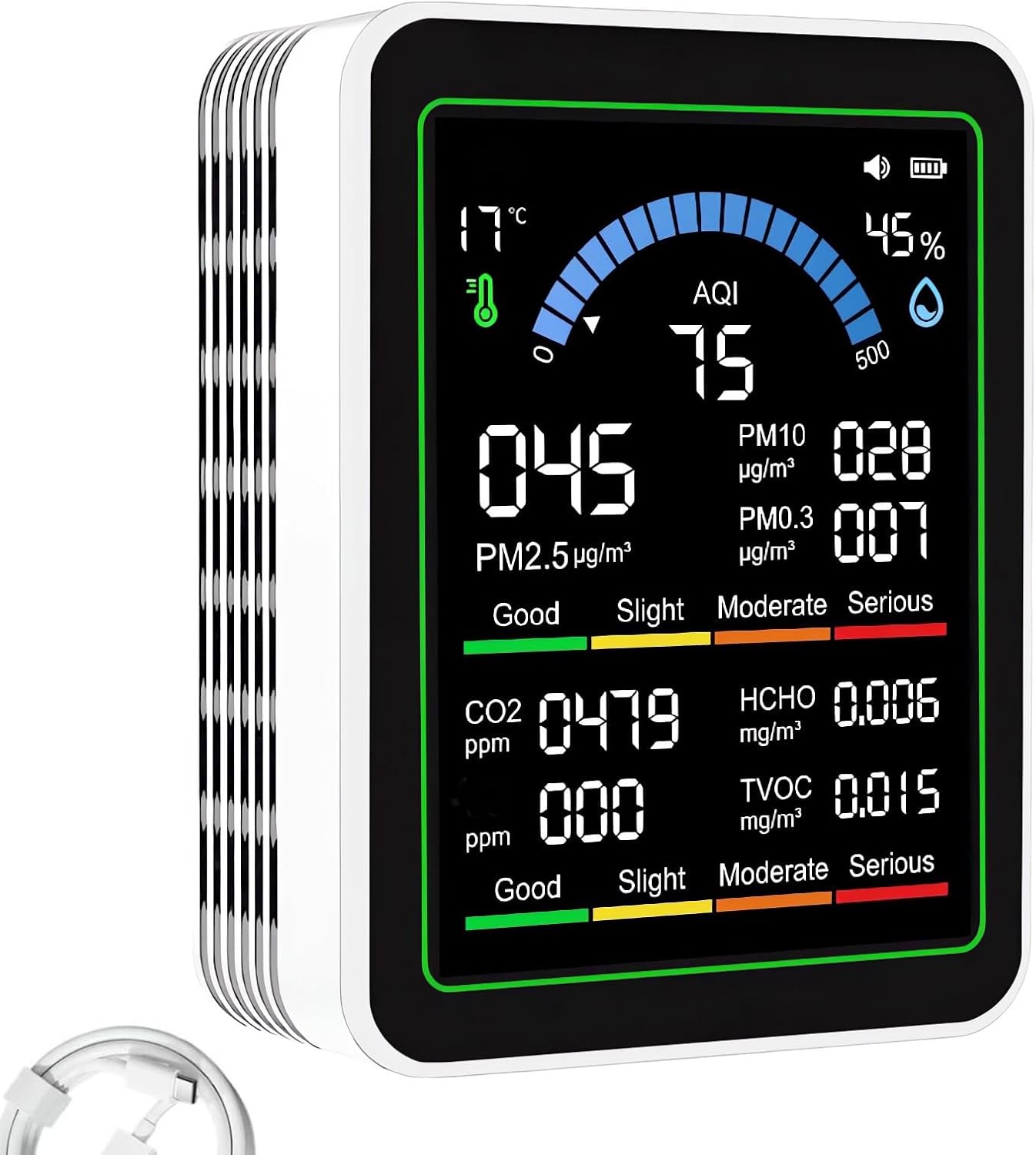 10 in 1 Indoor Air Quality Monitor, Air Tester, Portable Smartair Quality Tester for CO2 | CO | TVOC | HCHO | Temp | AQI | PM0.3-1 Detection Suitable for Home, Cars, Plants, Pets and Hotels