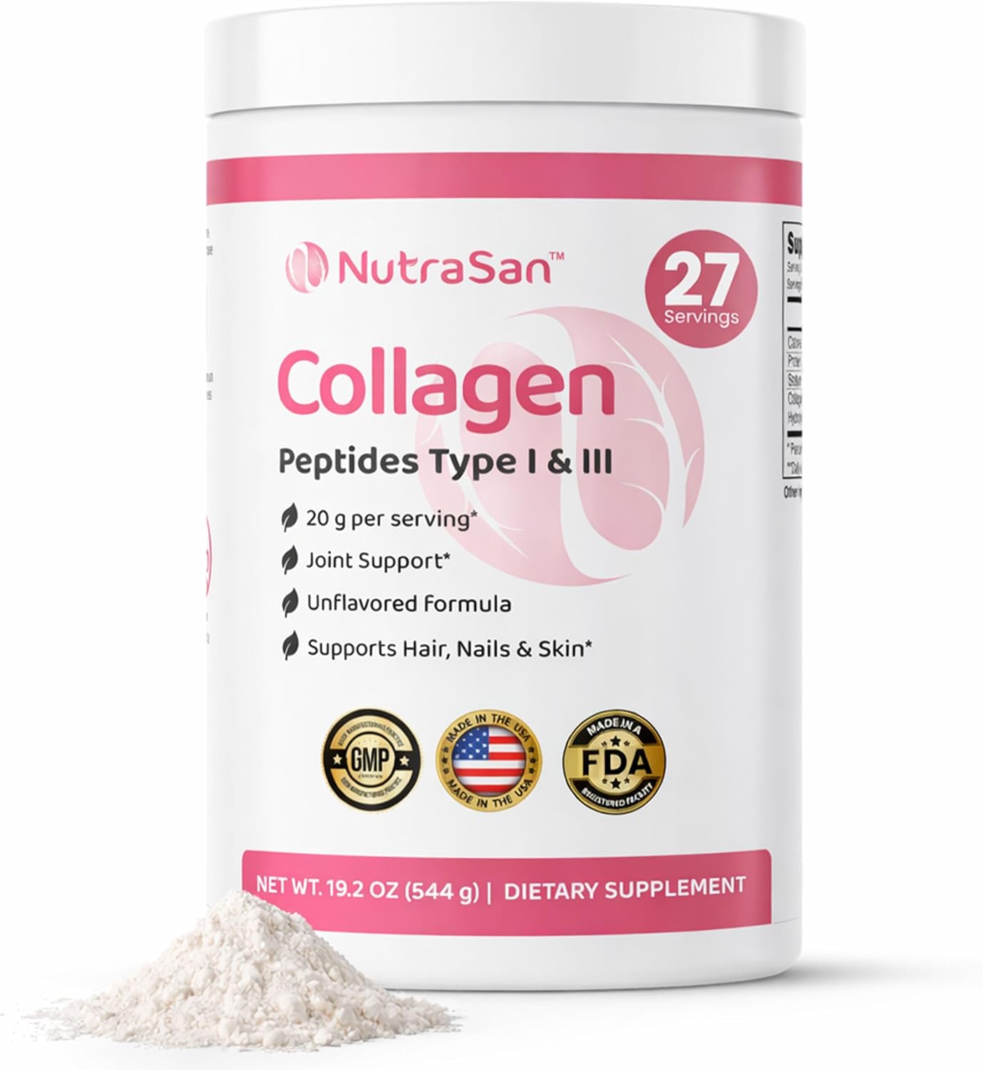 Collagen Peptides Powder - Unflavored Collagen Supplement for Women & Men - 20g Hydrolyzed Type I & III Collagen Protein - Supports Skin, Hair, Nails & Joint Health - Non-GMO - 27 Servings
