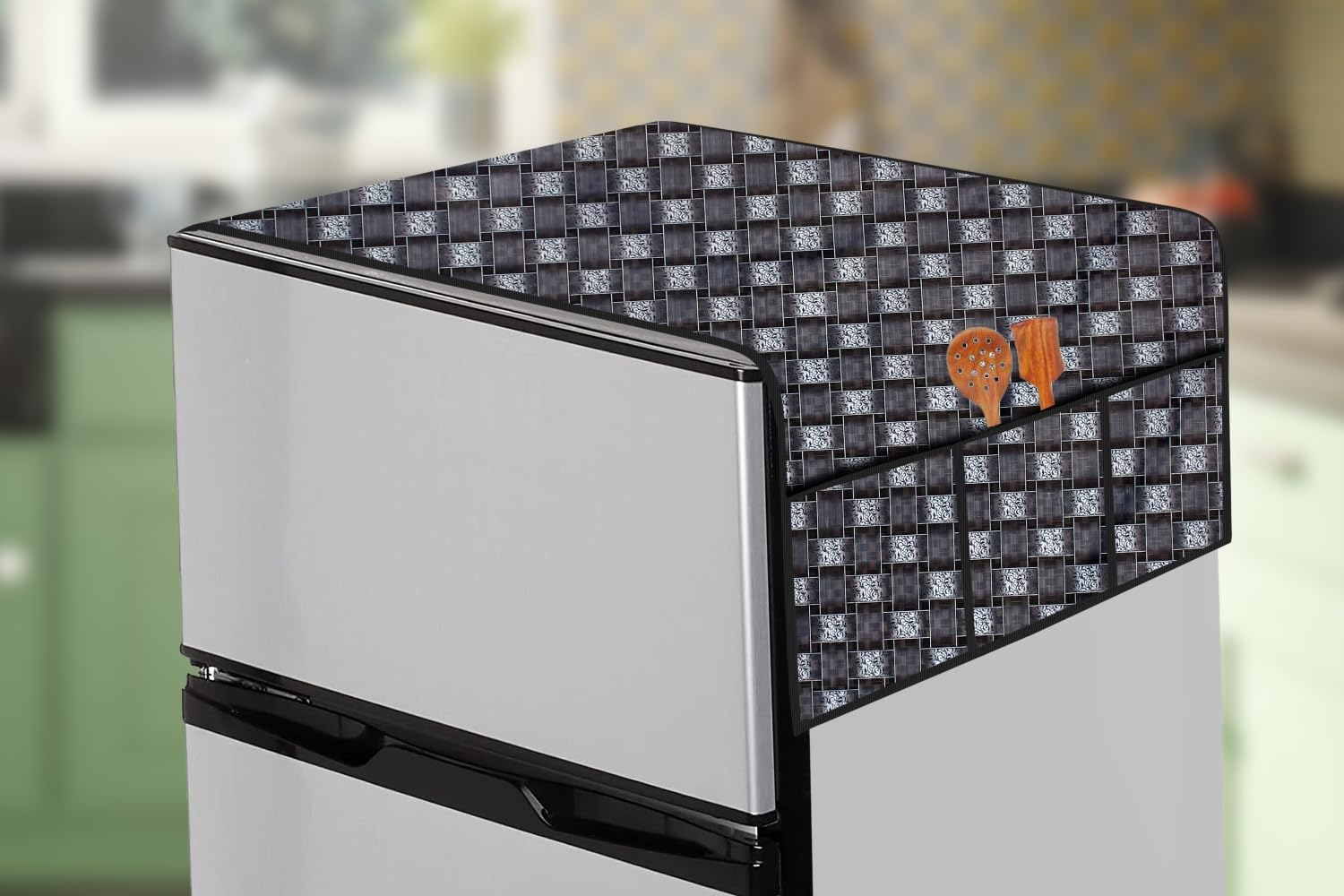 The Furnishing Tree Fridge Top Cover Compatible for Haier HEB-243GS-P, 237 LTR WxL 65x111 in CM Basketweave Pattern Grey