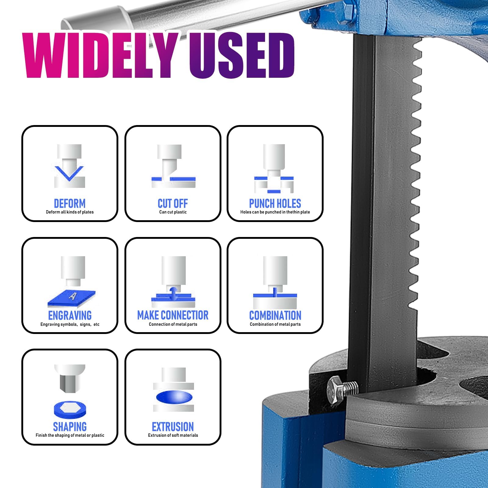 Prensa manual de 2 toneladas de hierro fundido resistente para estampar y doblar, herramienta de taller versátil con 17.3 pulgadas de altura, ideal para proyectos de metalurgia