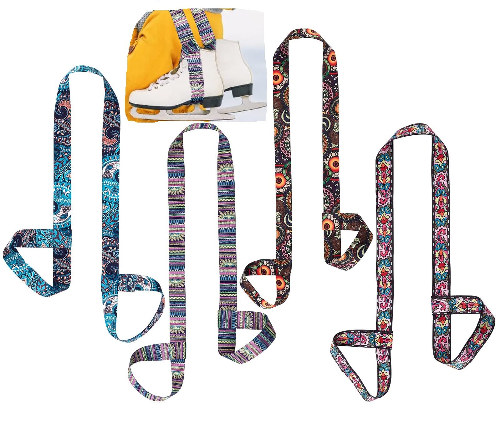 CRASPIRE 4pcs Roller Skate Leash Adjustable Skate Boot Carrier Strap Resuable Yoga Mat Strap Fashionable Skate Shoulder Sling Leash Transport Strap for Skates Ski Boots Snowboard Speed Roller Skates