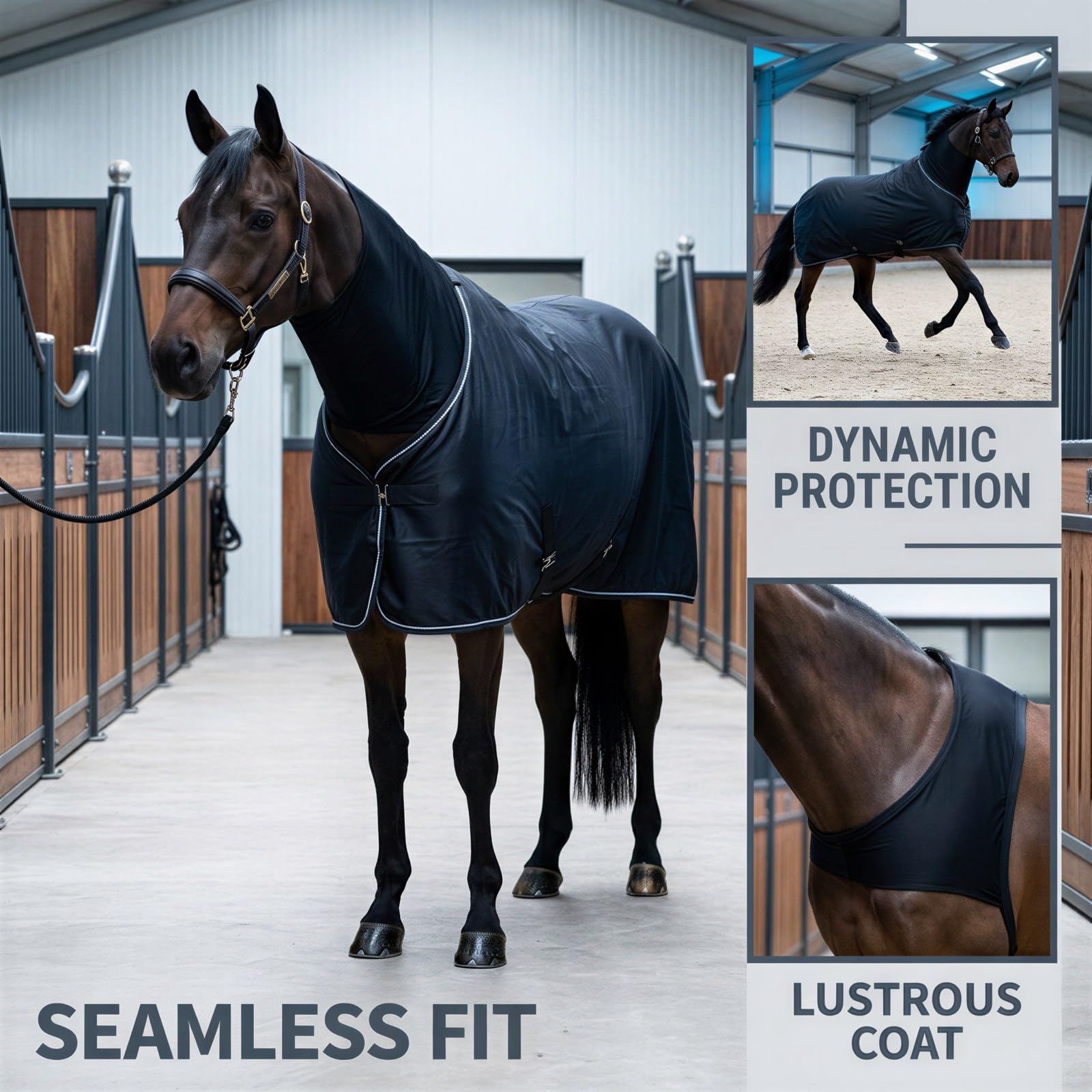 Protezione per collo e spalle per cavallo, protezione elastica contro l'attrito, in morbido spandex, per comfort e sensazione sotto le coperte, nero