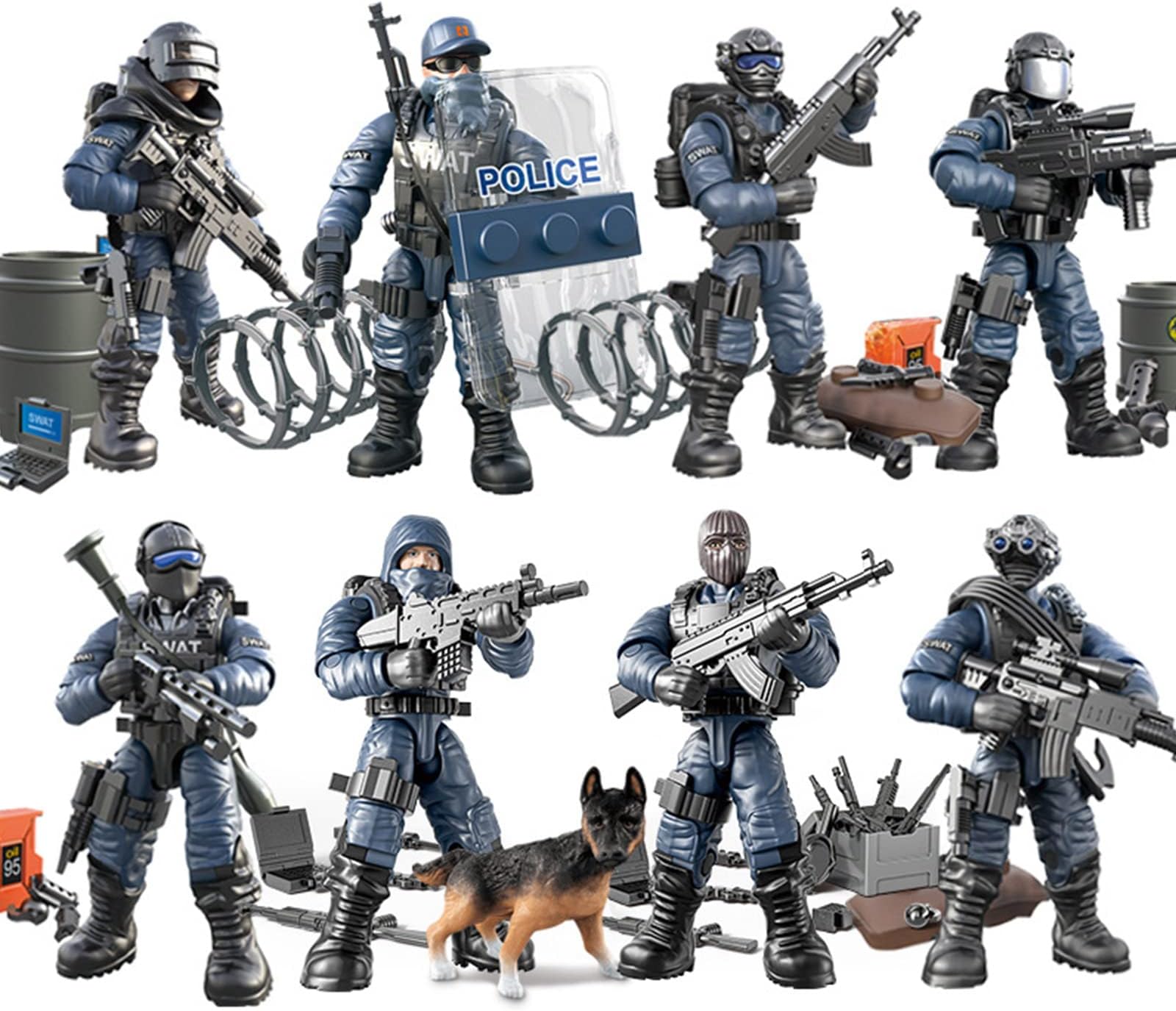 MEIEST SWAT Model Equipment Assembly Building Block Toys,8 PCS City Police Action Mini-Figures with Multiple Military Weapons Accessories,Party Favors Set for Boys and Man