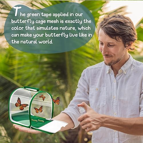 Miniatura 5 de 3 piezas de jaula pequeña de malla para insectos con asa de transporte para observar orugas, mariposas monarca, mariquitas y otros insectos, 8 x 8 x