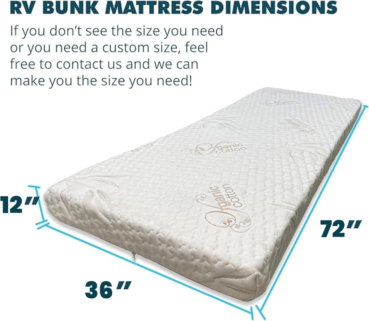 Foamma 4 x 48 x 75 Mattress for RV with Water Resistant Organic Cotton Cover, Firm High Density Foam, USA Made, CertiPUR-US Certified Foam