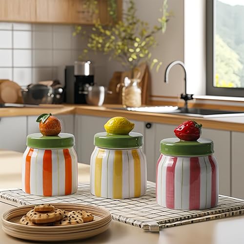 Miniatura 6 de Tarros de galletas con tapa herméticos, pintados a mano de cerámica naranja, recipientes de almacenamiento de alimentos con tapas para decoración