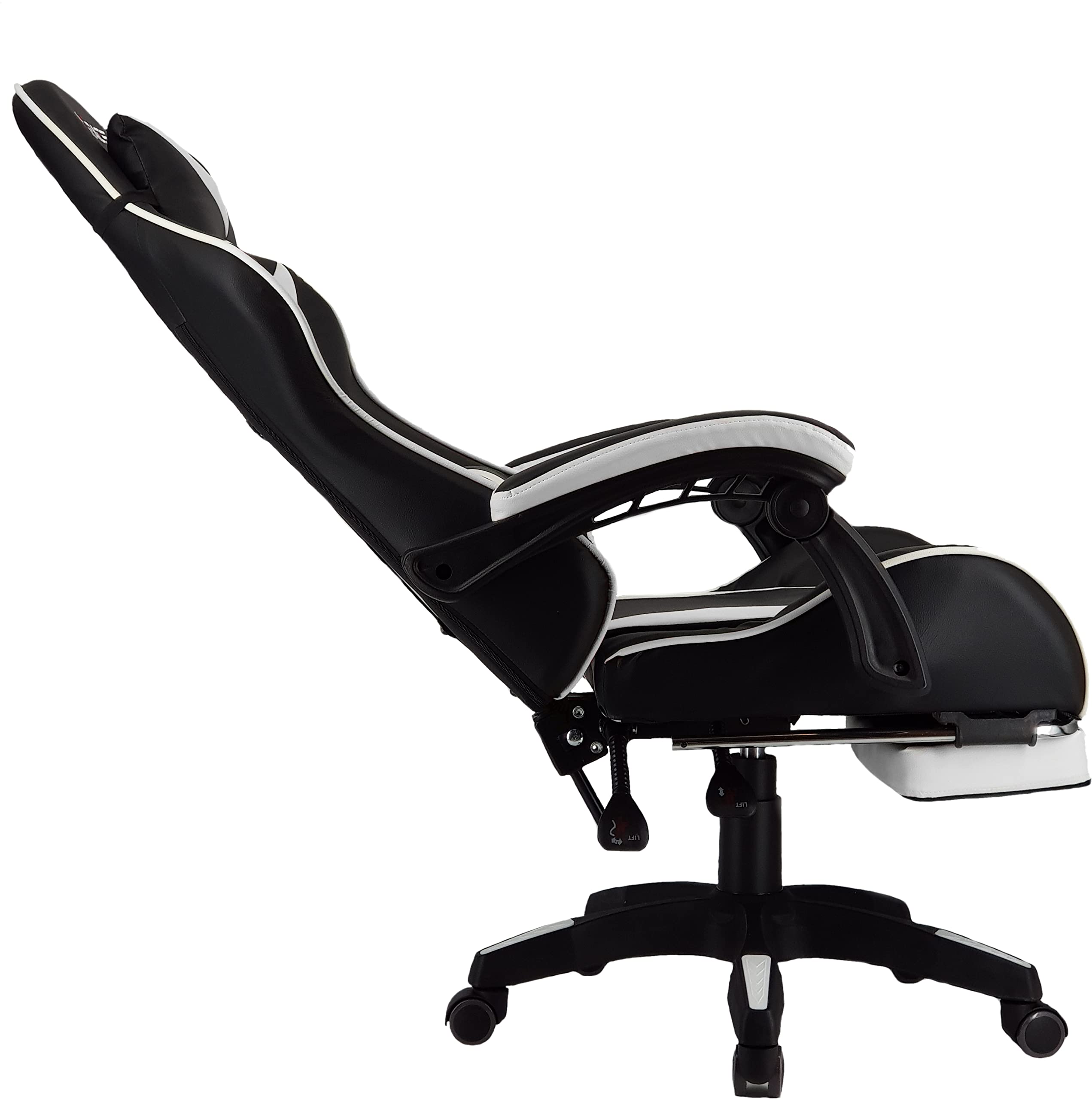 xRace - Poltrona da gaming per videogiochi, girevole, alta in pelle con supporto lombare, poggiatesta e poggiapiedi, regolabile, inclinabile, stile corse racing (bianco)