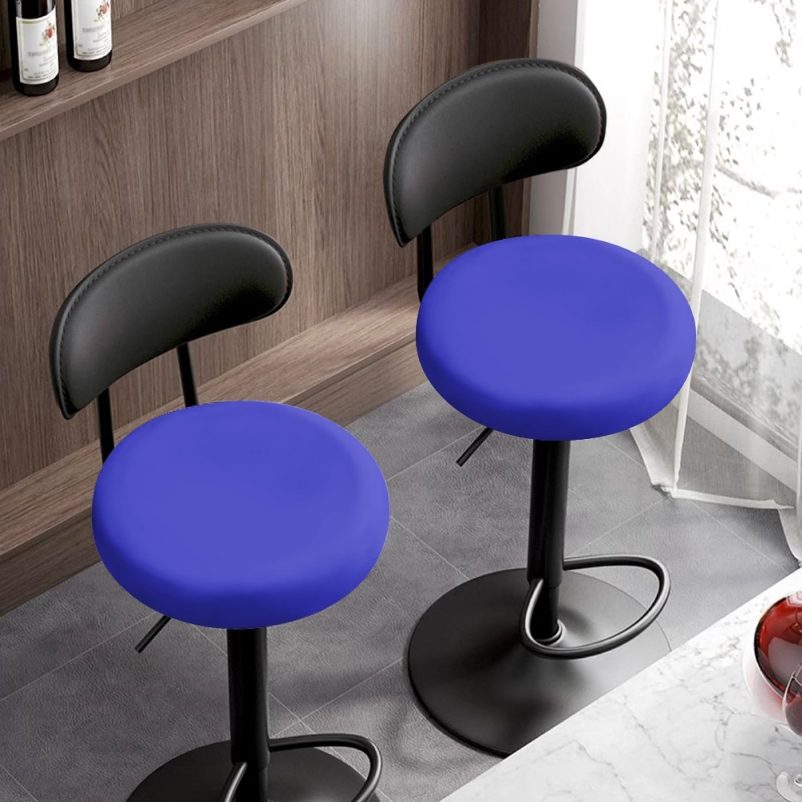 Wanyint Blue-Purple Print Stool Covers Round Set of 2 pc Stretch Round Bar Stool Slipcovers,Bar Stool Cushions,Breathable Round Bar Stool Cover Seat Cushion - Image 3