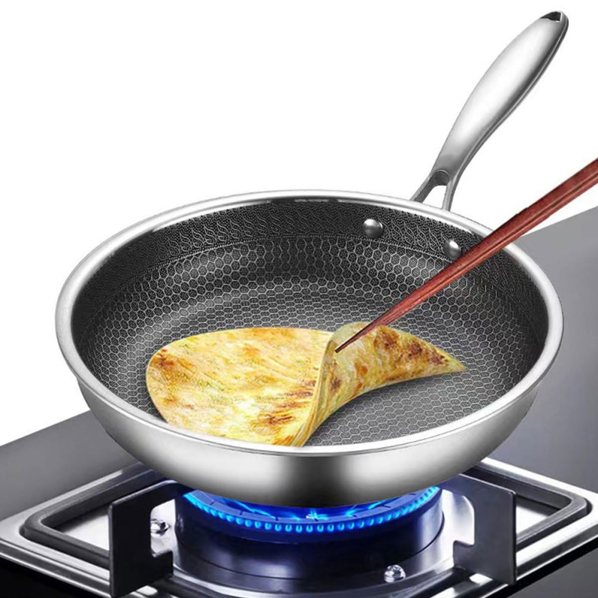 Lurrose Padella per Uova in Acciaio Inox Rivestimento Antiaderente e Fondo Piatto, Padella Piccola Resistente al Calore per Uso Domestico in Cucina