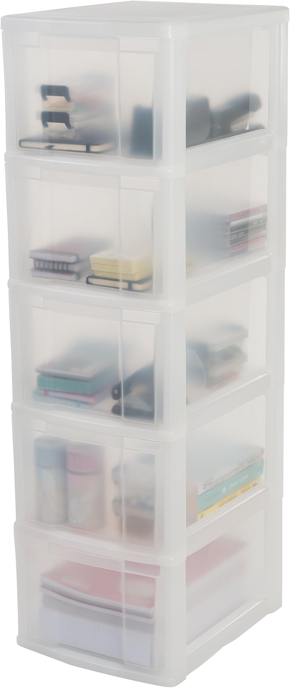 Iris Ohyama, Storage chest, tower, 5 drawers of 15 L, with wheels, ergonomic handles, Garage, office, bathroom - New Chest NMC-305 - Frosted White